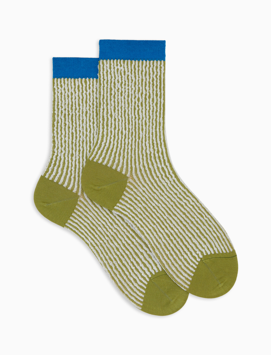 Women's short green cotton socks with seersucker motif - Gallo 1927 - Official Online Shop
