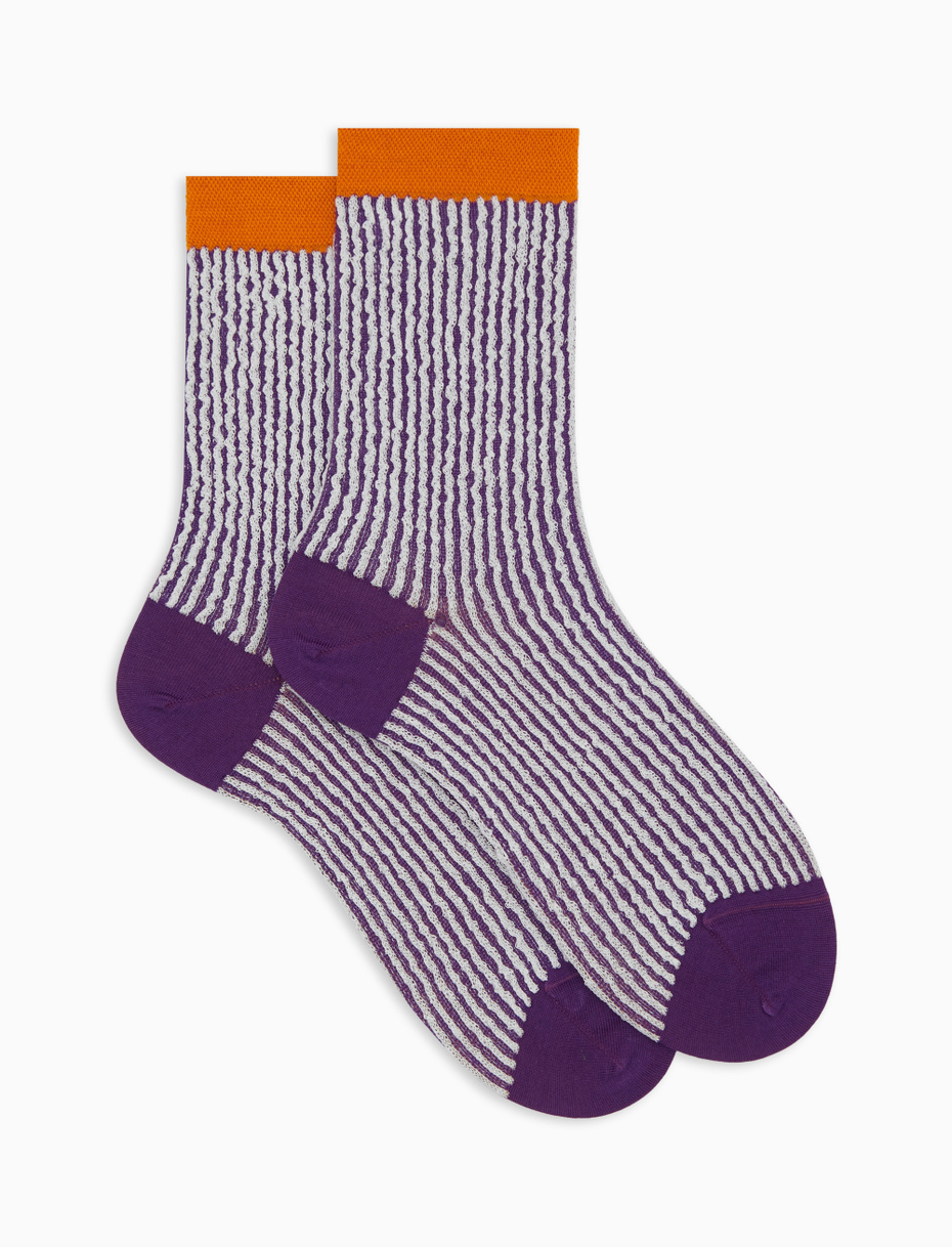 Women's short purple cotton socks with seersucker motif - Gallo 1927 - Official Online Shop