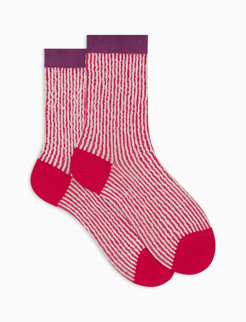 Women's short fuchsia cotton socks with seersucker motif - Gallo 1927 - Official Online Shop