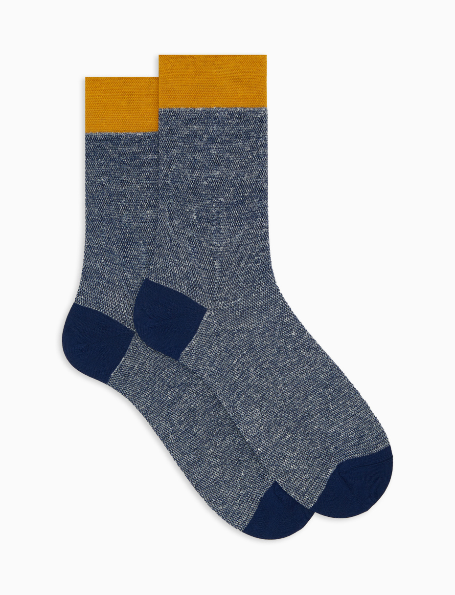 Men's short plain blue cotton and linen socks - Gallo 1927 - Official Online Shop