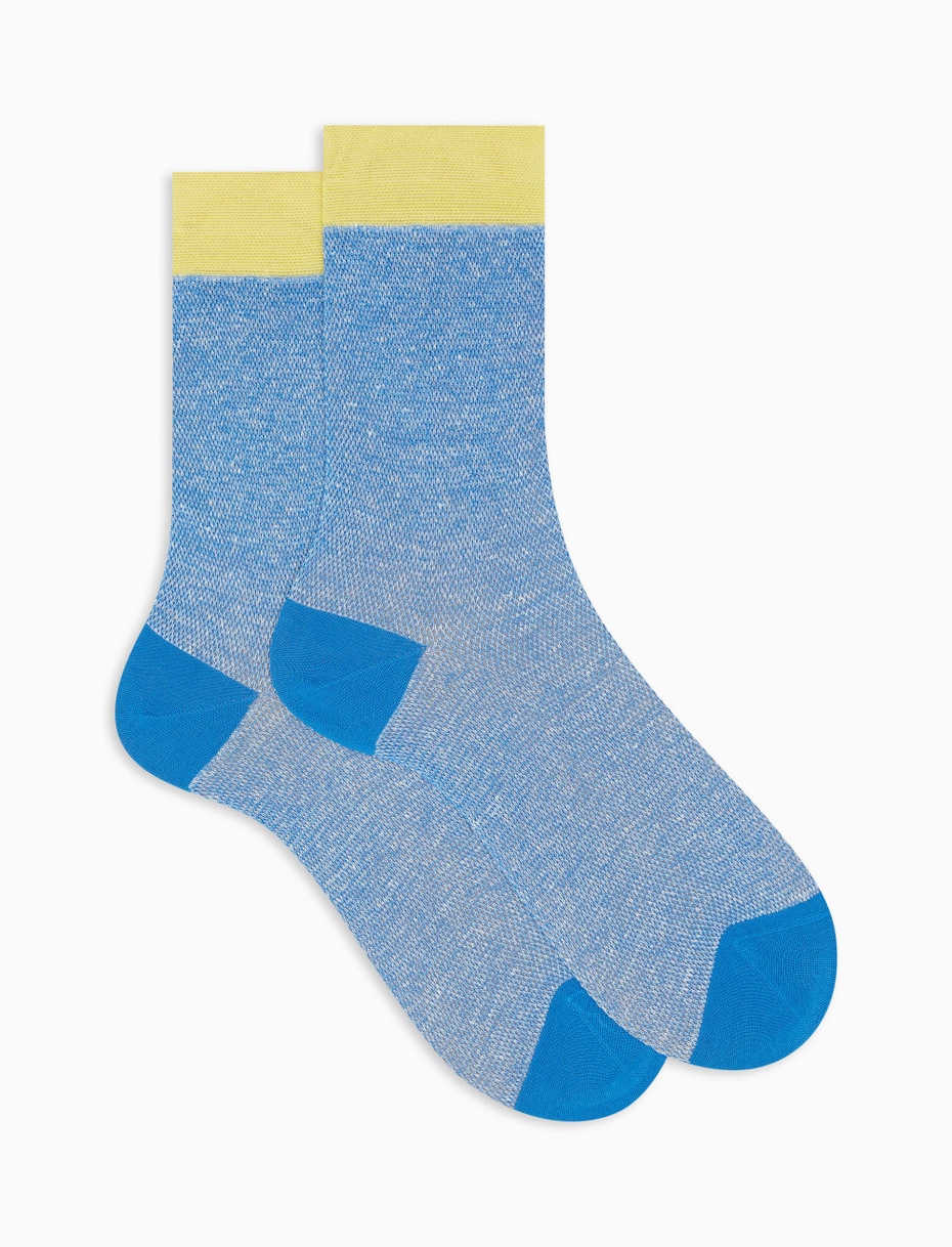 Men's short plain Aegean blue cotton/linen socks - Gallo 1927 - Official Online Shop