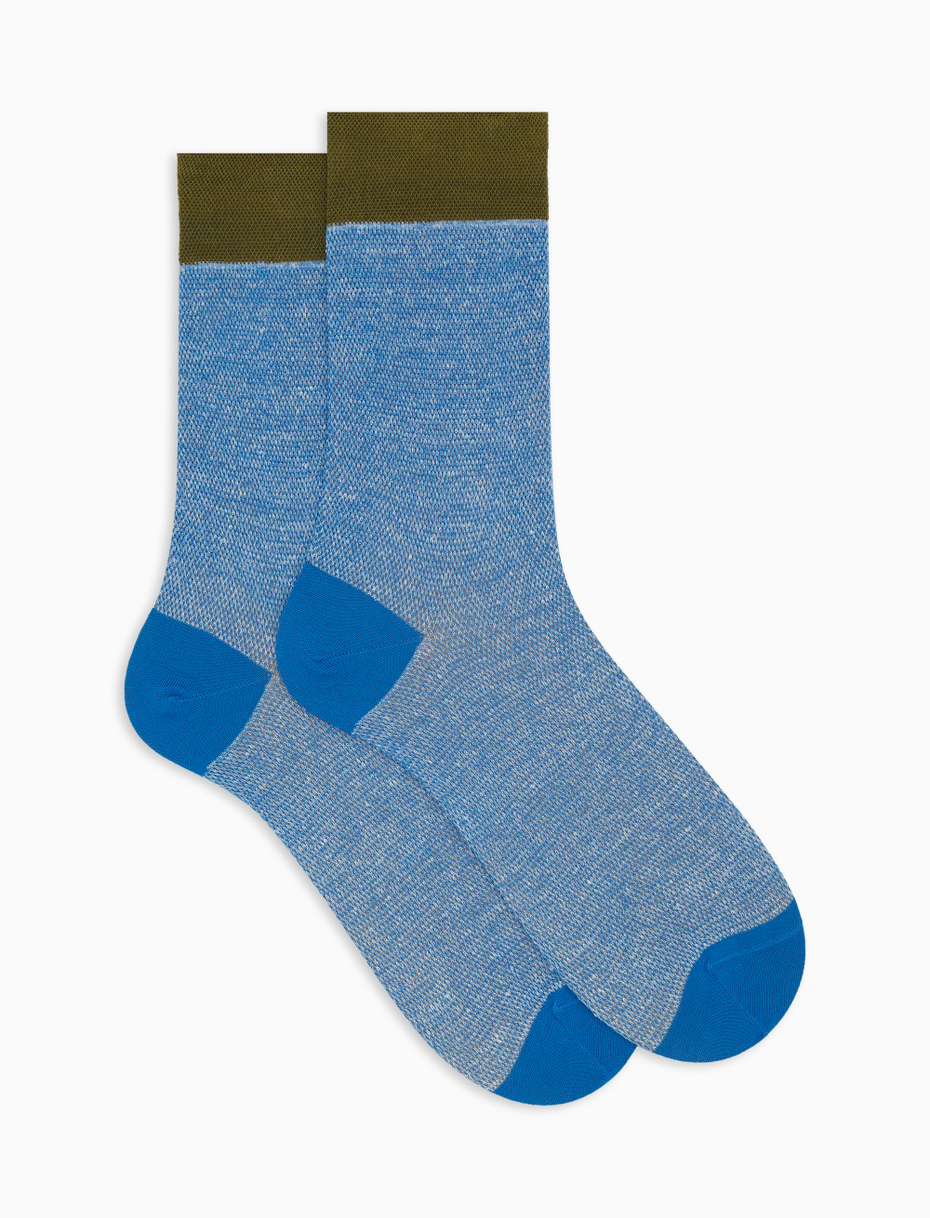 Men's short plain light blue cotton and linen socks - Gallo 1927 - Official Online Shop