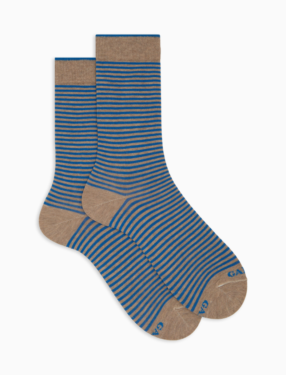 Women's short beige cotton socks with Windsor stripes - Gallo 1927 - Official Online Shop