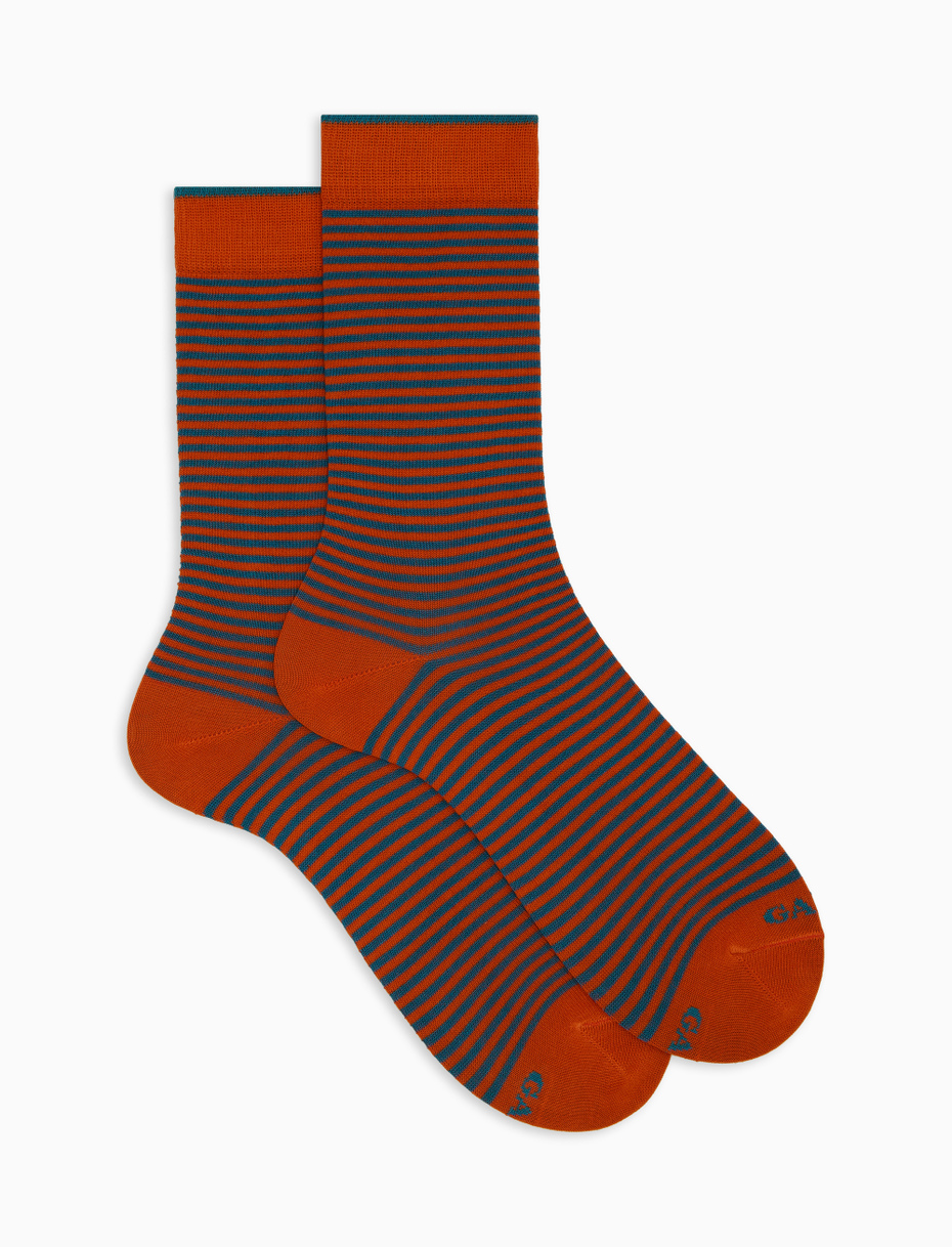 Women's short orange cotton socks with Windsor stripes - Gallo 1927 - Official Online Shop