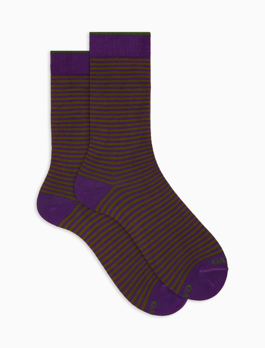 Women's short purple cotton socks with Windsor stripes - Gallo 1927 - Official Online Shop