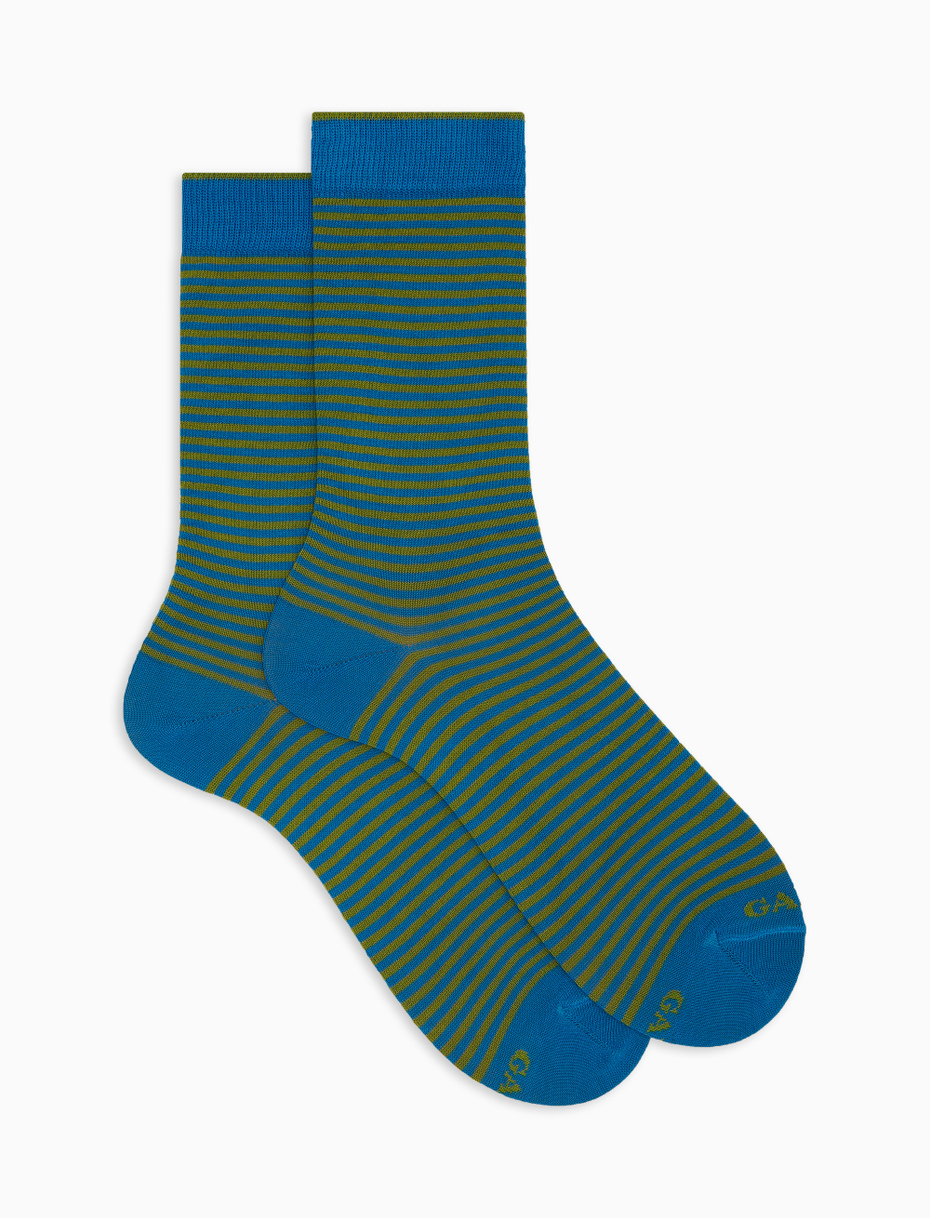 Women's short light blue cotton socks with Windsor stripes - Gallo 1927 - Official Online Shop