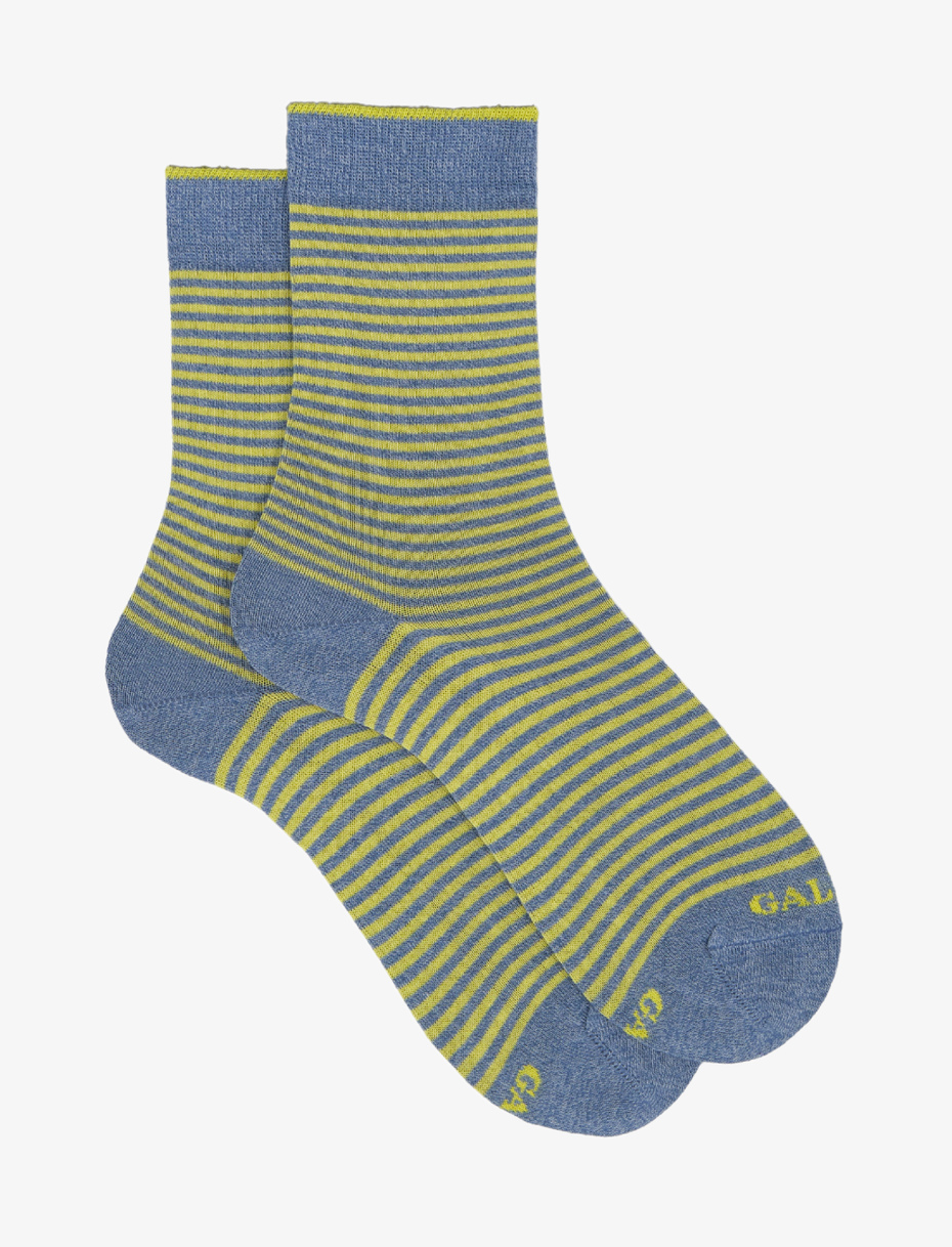 Women's short denim blue light cotton socks with Windsor stripes - Gallo 1927 - Official Online Shop