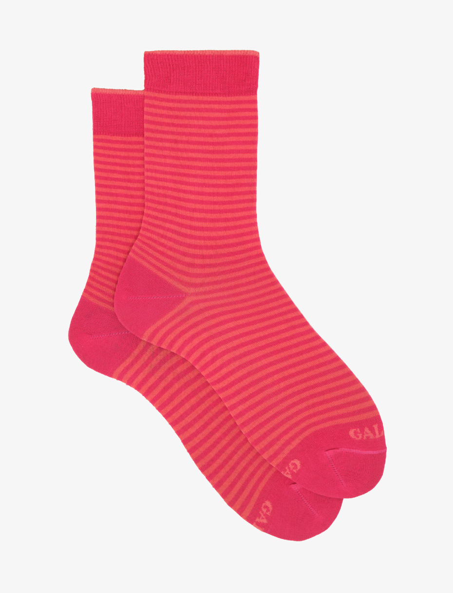 Women's short cherry red light cotton socks with Windsor stripes - Gallo 1927 - Official Online Shop