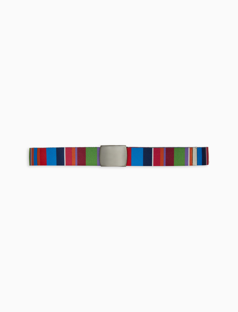 Elastic light blue unisex ribbon belt with multicoloured stripes - Gallo 1927 - Official Online Shop