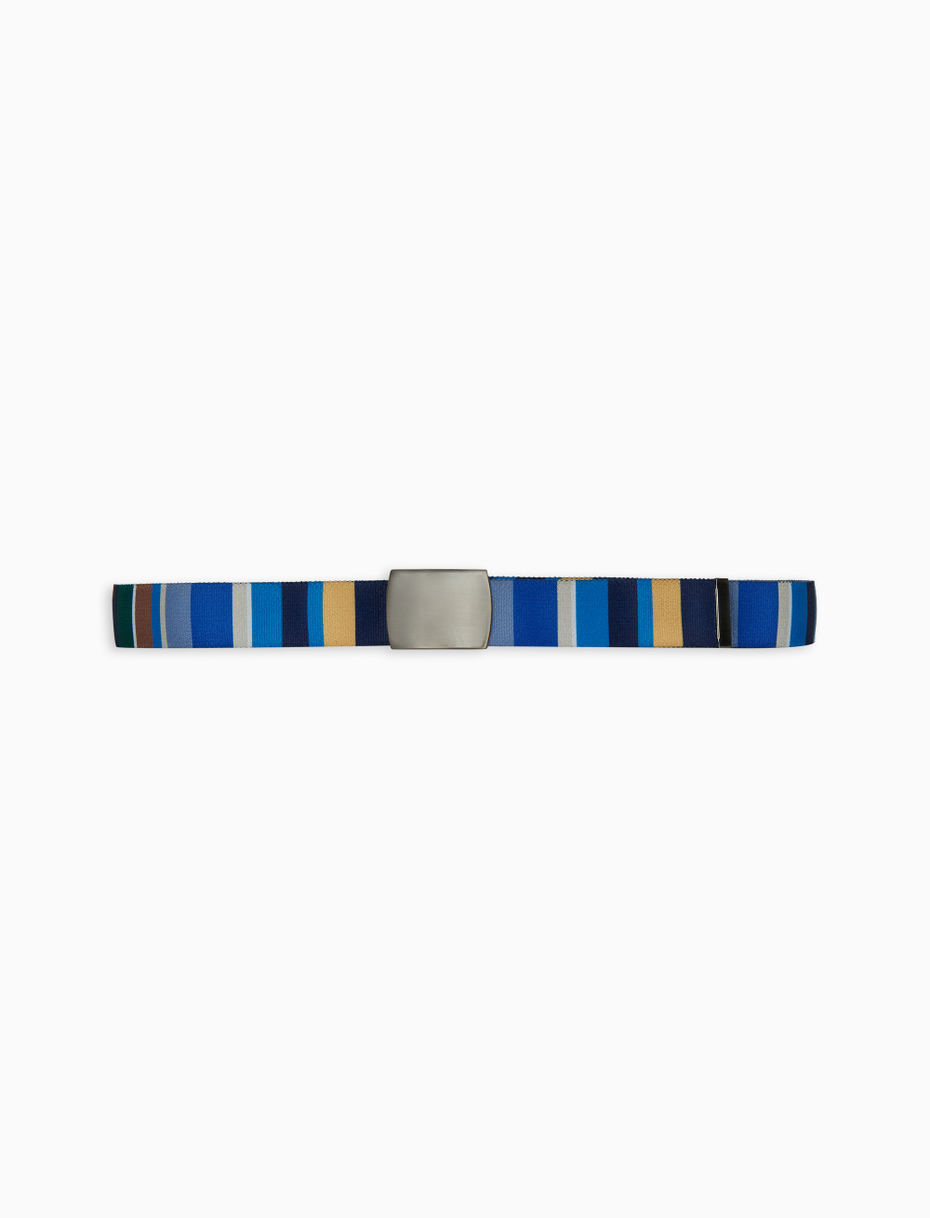 Elastic blue unisex ribbon belt with multicoloured stripes - Gallo 1927 - Official Online Shop