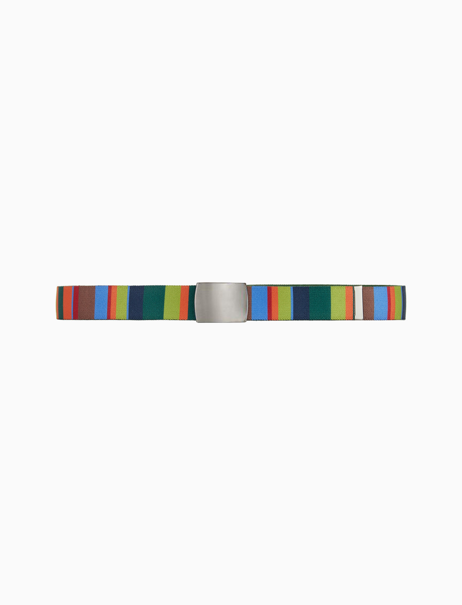 Elastic green unisex ribbon belt with multicoloured stripes - Gallo 1927 - Official Online Shop