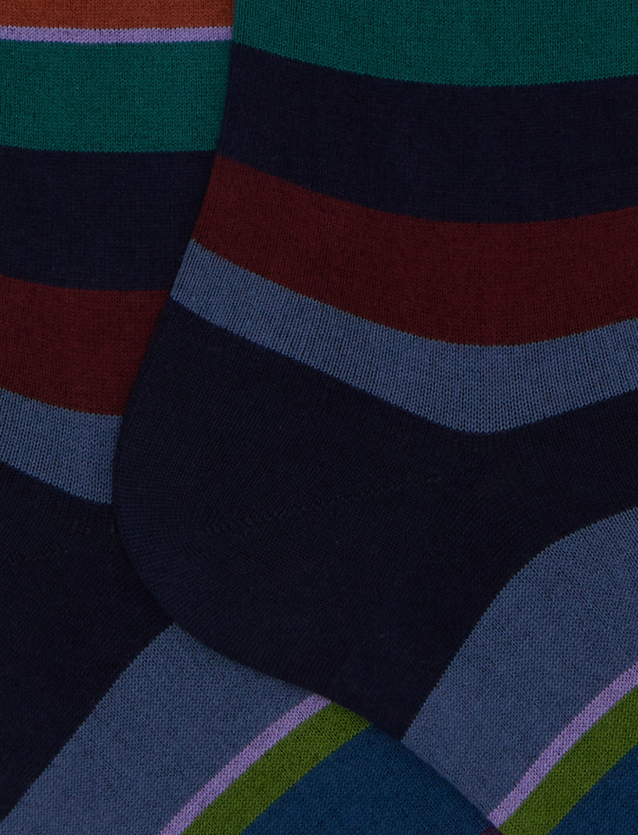 Men's long blue cotton socks with multicoloured stripes - Gallo 1927 - Official Online Shop