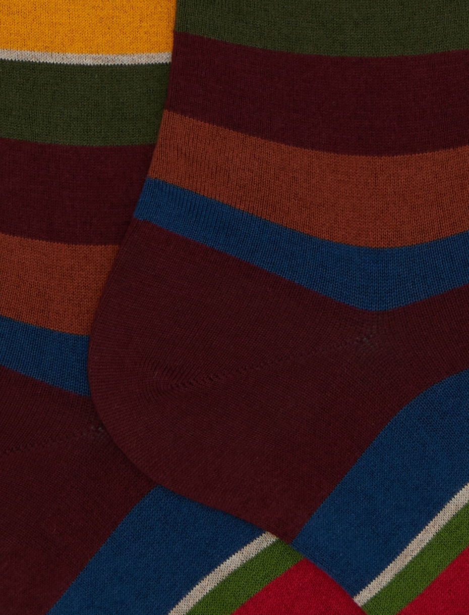 Men's long red cotton socks with multicoloured stripes - Gallo 1927 - Official Online Shop