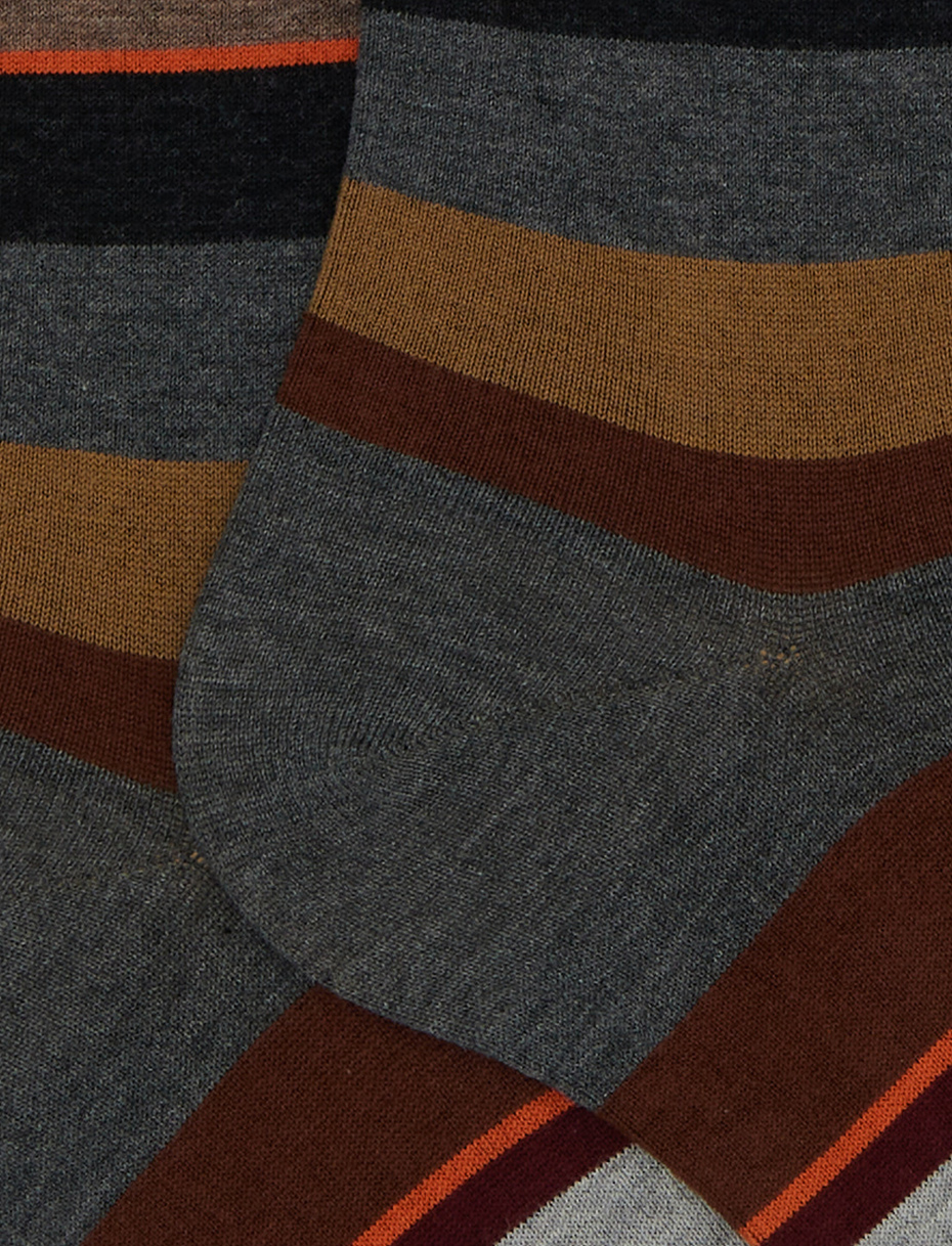 Men's long grey cotton socks with multicoloured stripes - Gallo 1927 - Official Online Shop