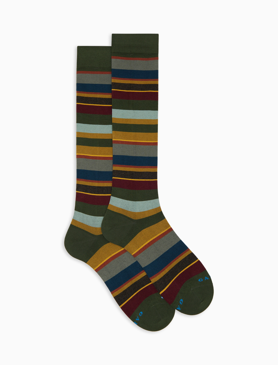 Calze lunghe uomo cotone verde righe multicolor - Gallo 1927 - Official Online Shop