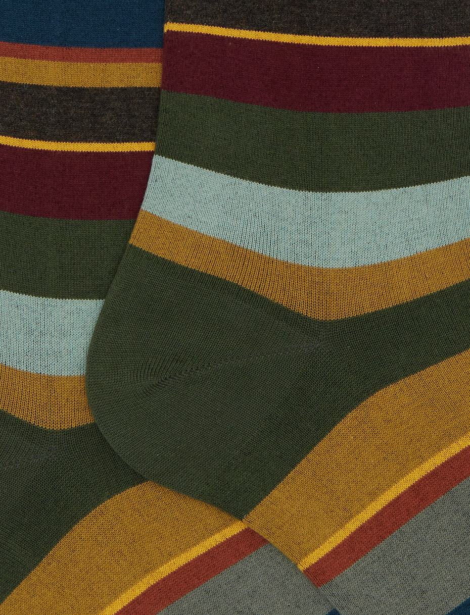 Calze lunghe uomo cotone verde righe multicolor - Gallo 1927 - Official Online Shop