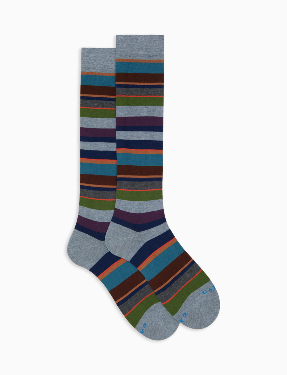 Calze lunghe uomo cotone azzurro righe multicolor - Gallo 1927 - Official Online Shop