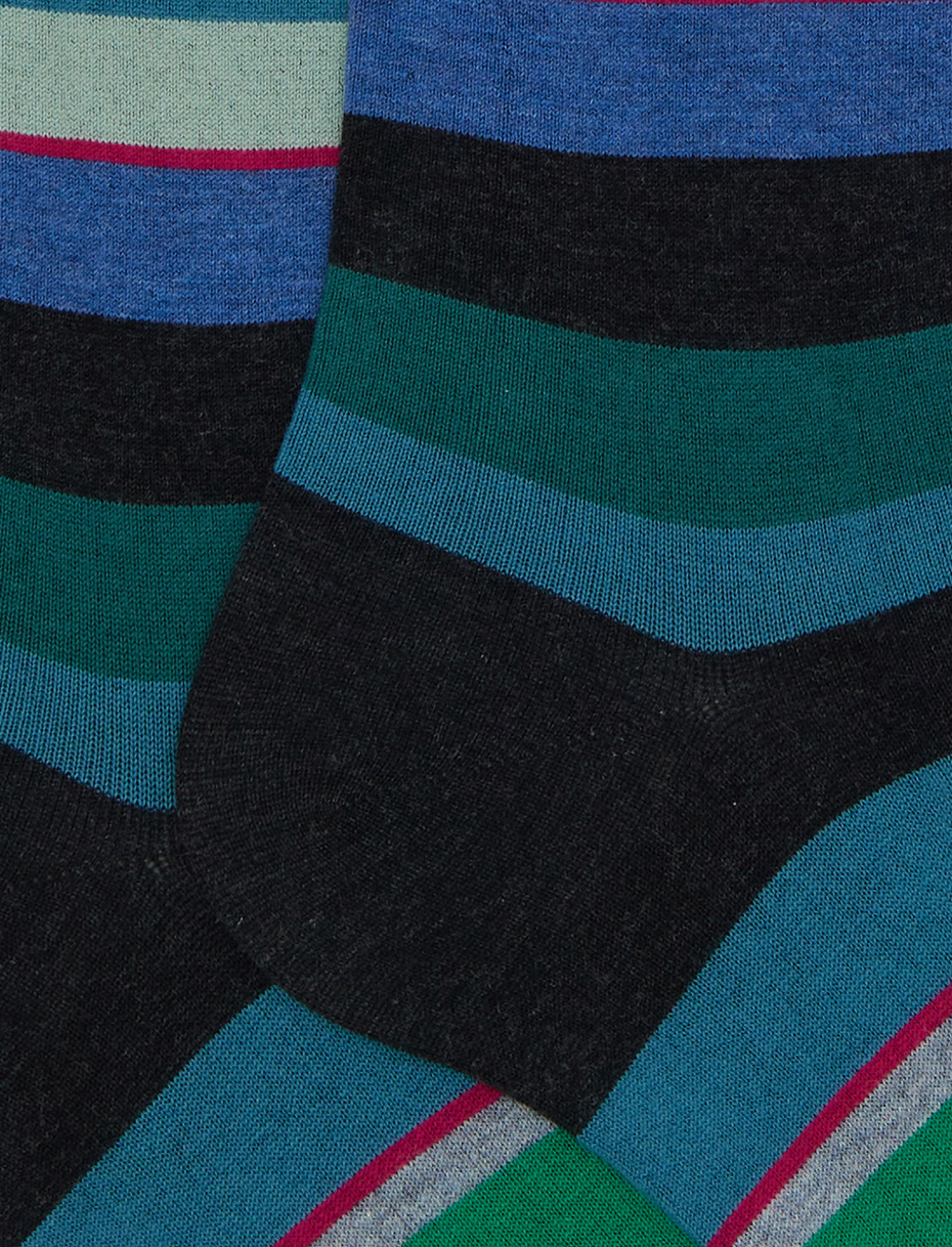 Men's long green cotton socks with multicoloured stripes - Gallo 1927 - Official Online Shop