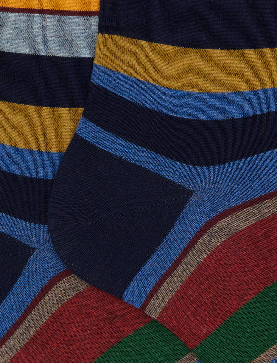 Men's short blue cotton socks with multicoloured stripes - Gallo 1927 - Official Online Shop