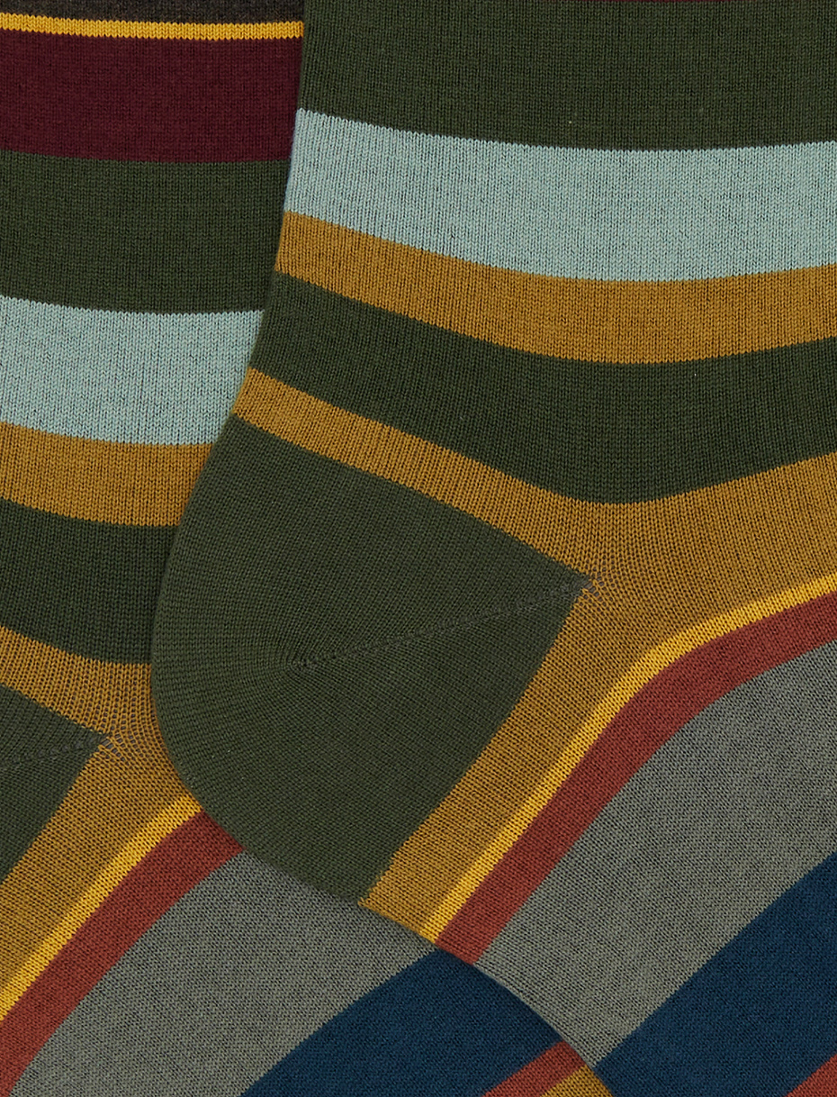 Men's short green cotton socks with multicoloured stripes - Gallo 1927 - Official Online Shop