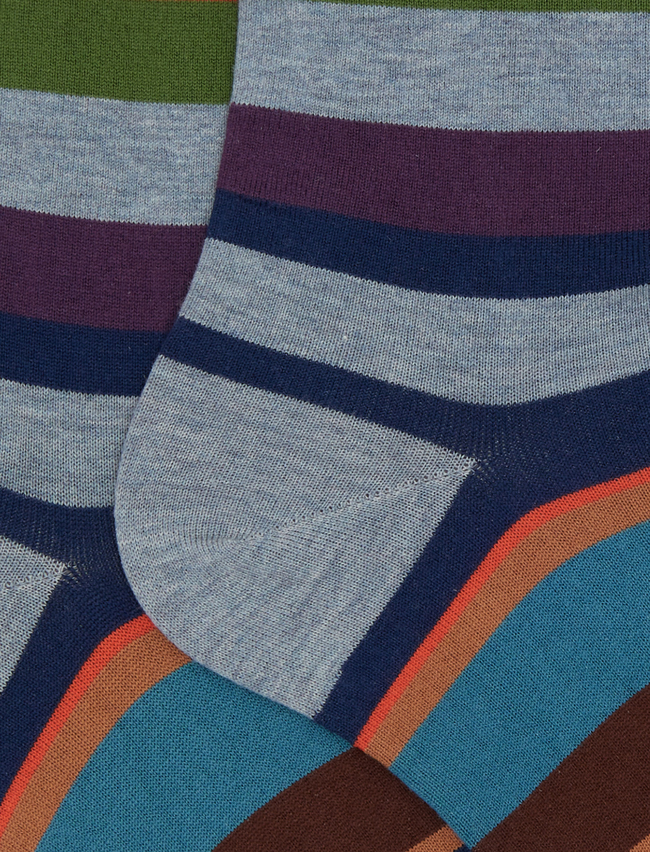 Men's short light blue cotton socks with multicoloured stripes - Gallo 1927 - Official Online Shop