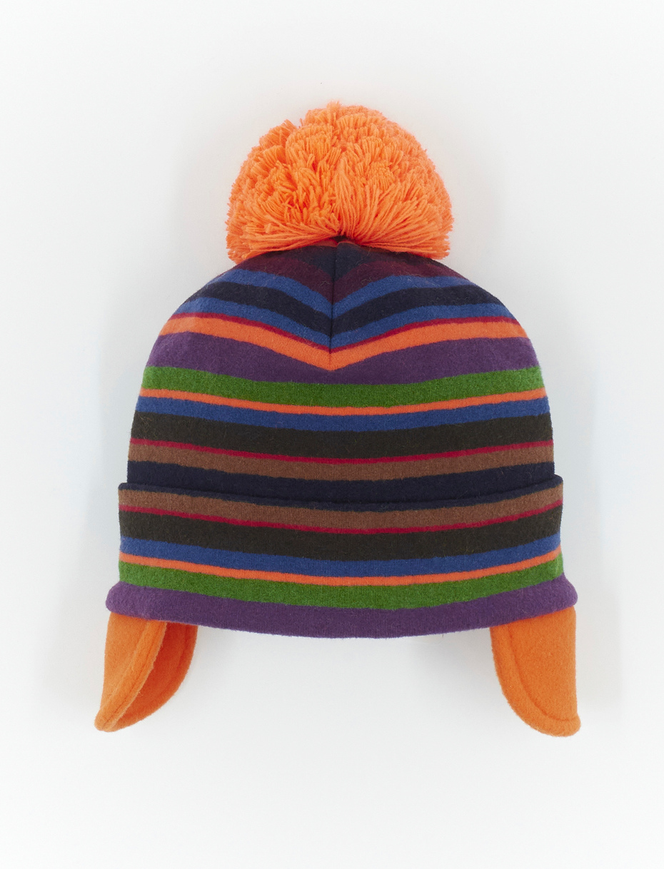Kids' royal blue fleece aviator hat with cuff and multicoloured stripes - Gallo 1927 - Official Online Shop