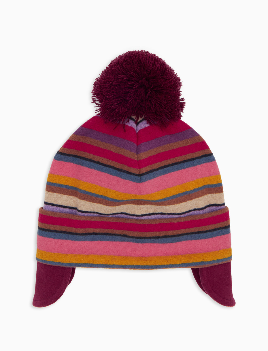 Kids' burgundy fleece aviator hat with multicoloured stripes - Gallo 1927 - Official Online Shop