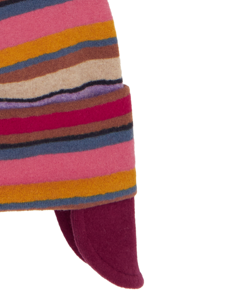 Kids' burgundy fleece aviator hat with multicoloured stripes - Gallo 1927 - Official Online Shop
