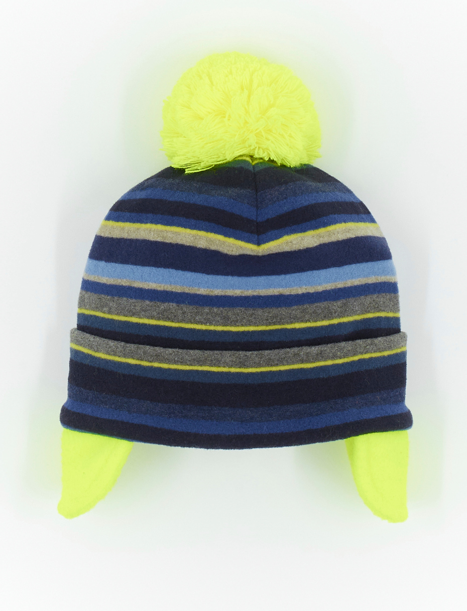 Kids' blue fleece aviator hat with cuff and multicoloured stripes - Gallo 1927 - Official Online Shop