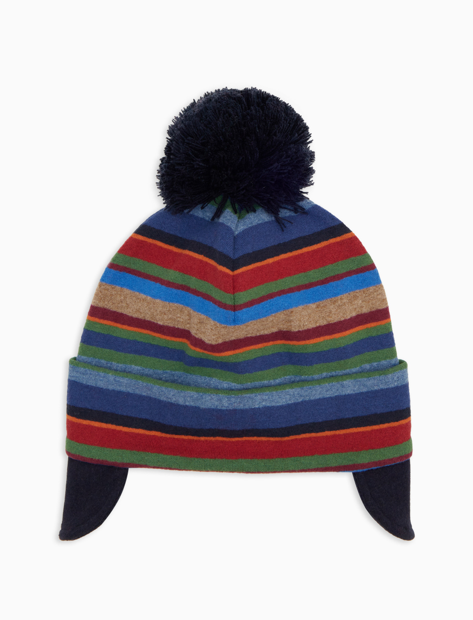 Kids' blue fleece aviator hat with multicoloured stripes - Gallo 1927 - Official Online Shop