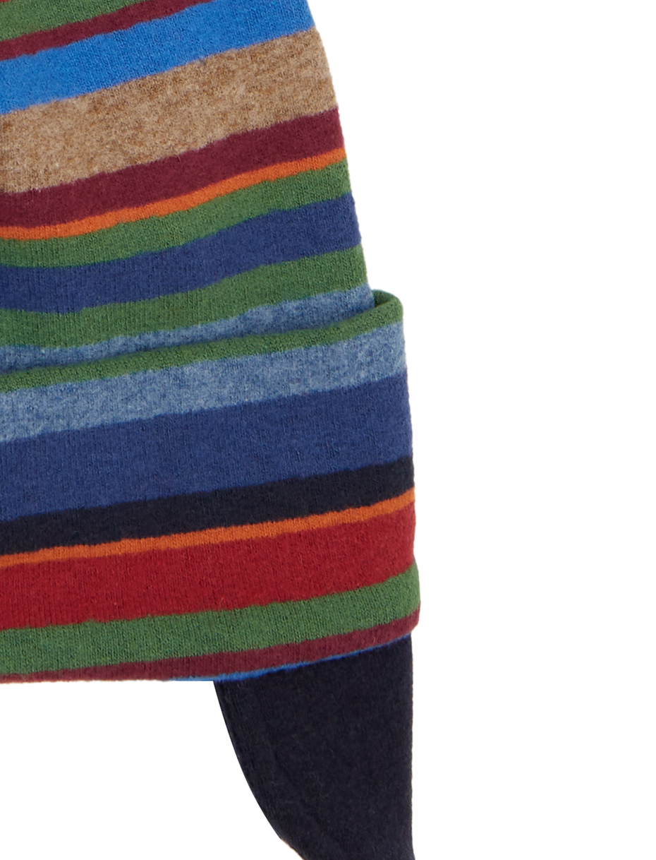 Kids' blue fleece aviator hat with multicoloured stripes - Gallo 1927 - Official Online Shop