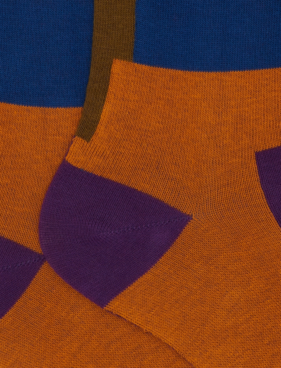 Calze lunghe donna cotone fucsia fantasia quadrati sovrapposti - Gallo 1927 - Official Online Shop