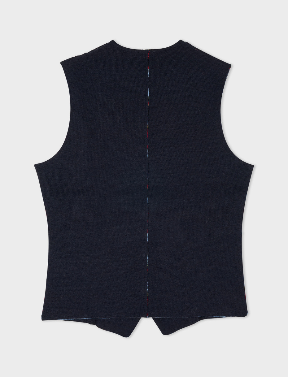 Men's reversible plain blue/multicolour wool vest - Gallo 1927 - Official Online Shop