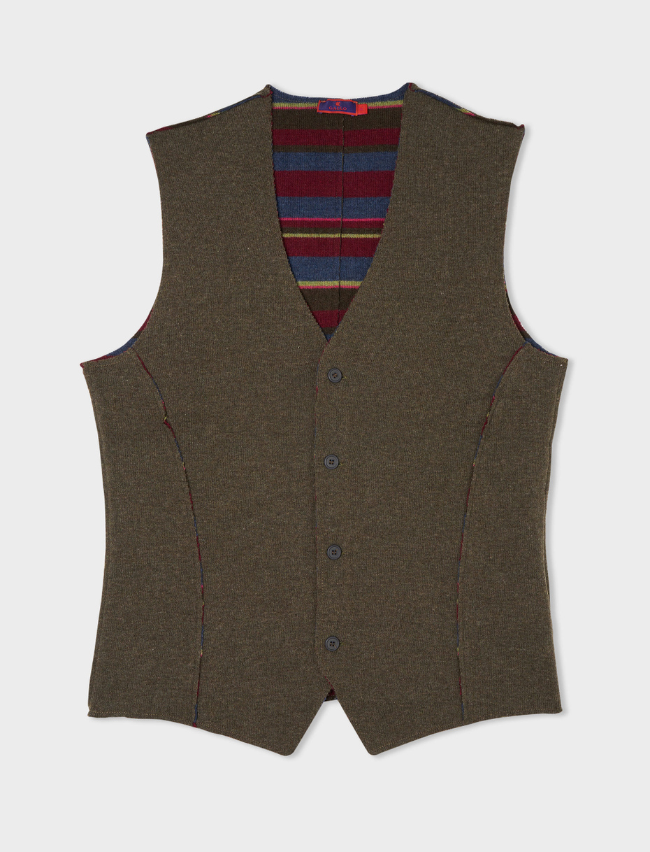 Men's reversible plain burgundy/multicolour wool vest - Gallo 1927 - Official Online Shop