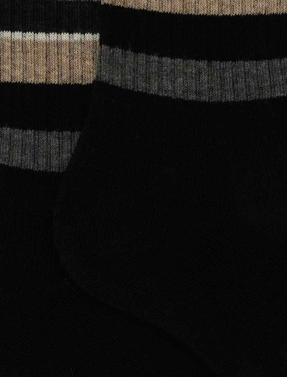 Calze corte uomo spugna di cotone nero e fascia righe multicolor - Gallo 1927 - Official Online Shop