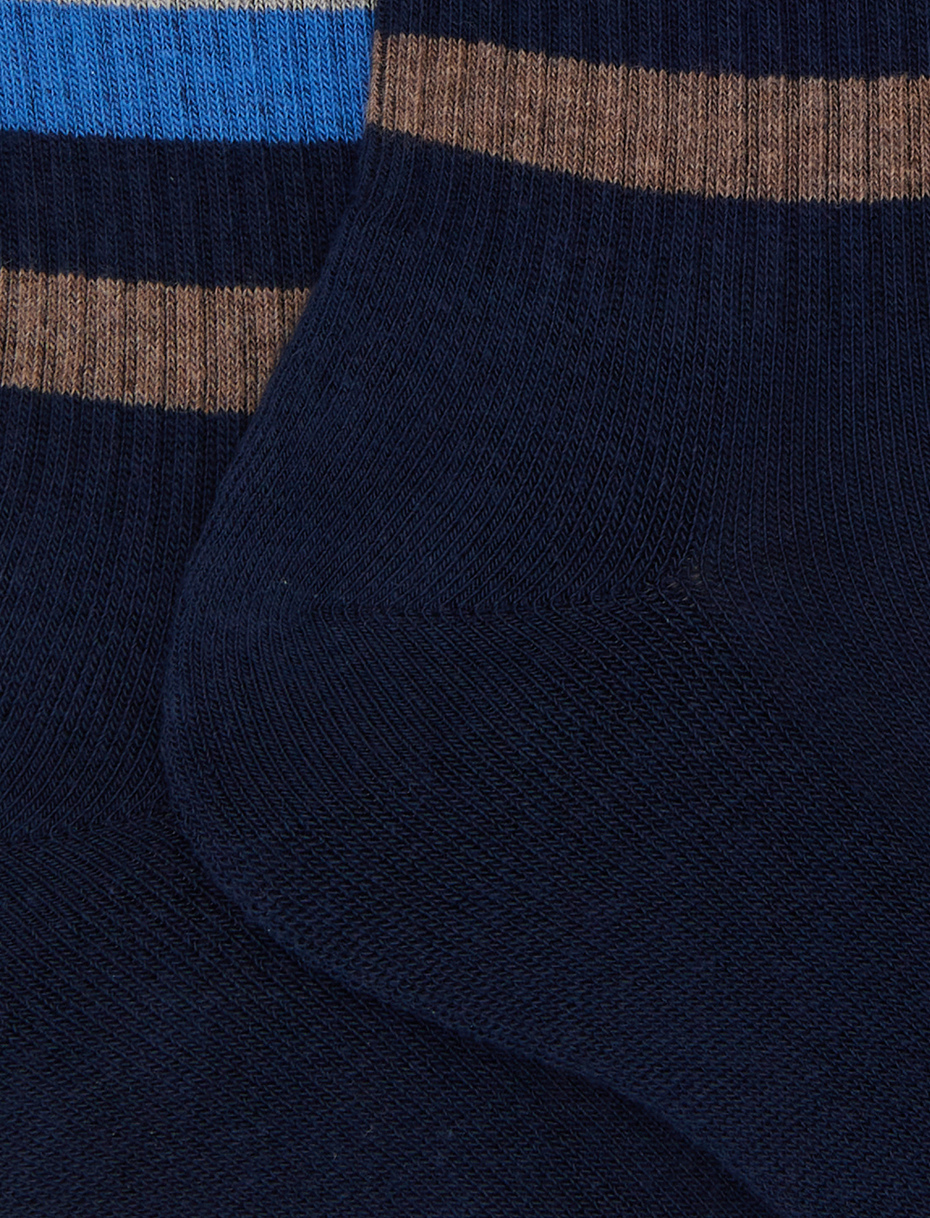 Calze corte uomo spugna di cotone blu e fascia righe multicolor - Gallo 1927 - Official Online Shop