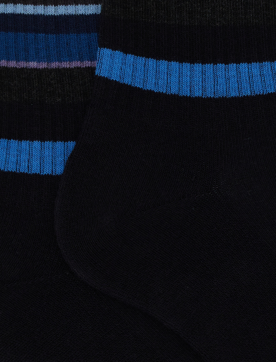 Calze corte uomo spugna di cotone blu e fascia righe multicolor - Gallo 1927 - Official Online Shop