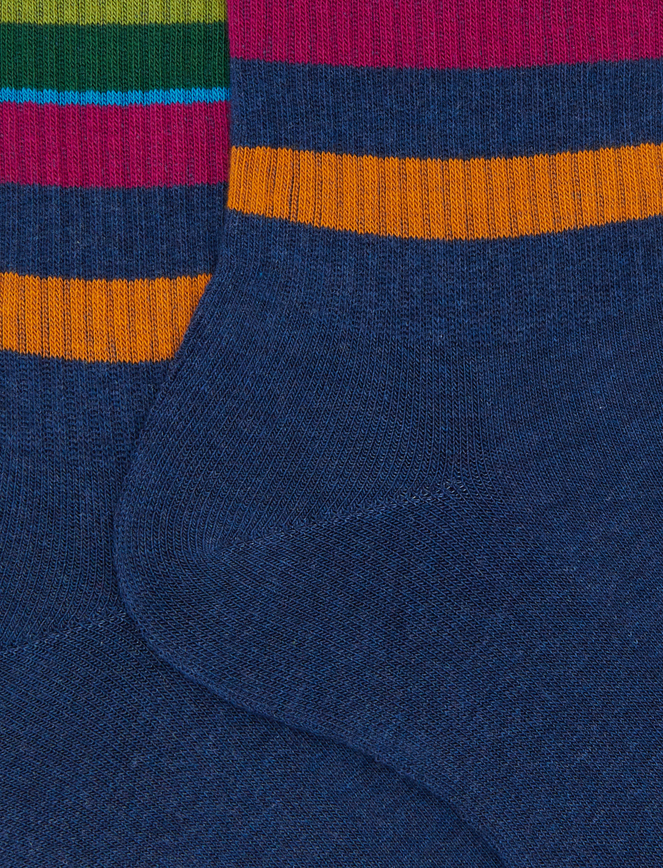 Men's short socks in blue cotton terry cloth with multicoloured stripes - Gallo 1927 - Official Online Shop