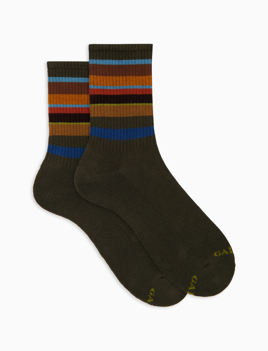Calze corte uomo spugna di cotone verde e fascia righe multicolor - Gallo 1927 - Official Online Shop