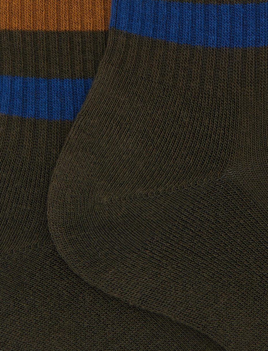 Calze corte uomo spugna di cotone verde e fascia righe multicolor - Gallo 1927 - Official Online Shop
