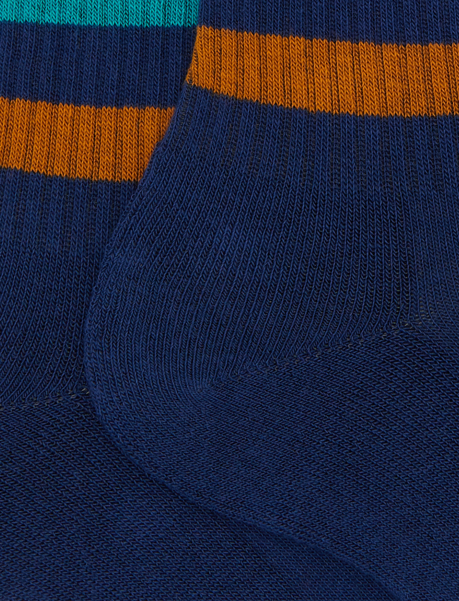 Calze corte uomo spugna di cotone blu e fascia righe multicolor - Gallo 1927 - Official Online Shop