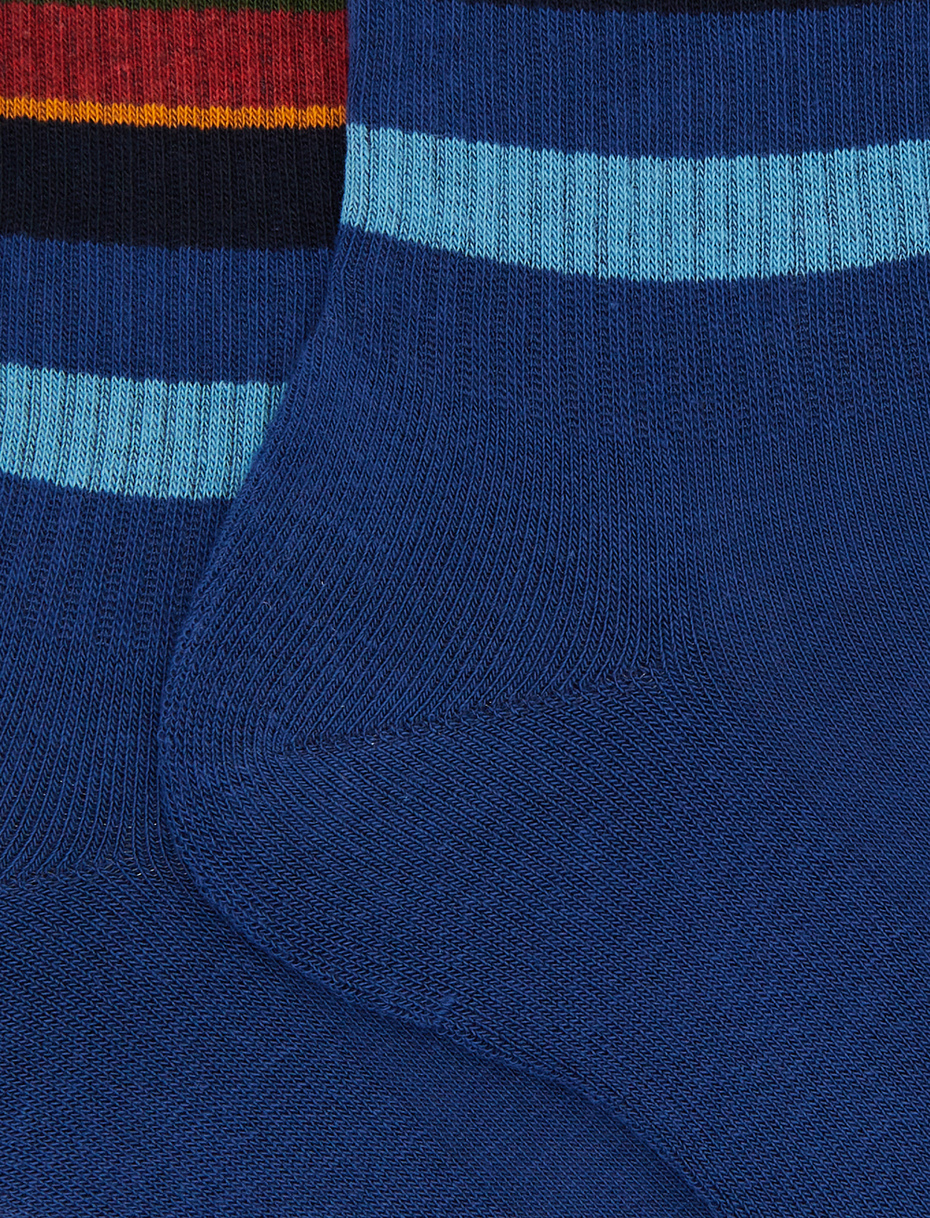 Men's short socks in blue cotton terry cloth with multicoloured stripes - Gallo 1927 - Official Online Shop