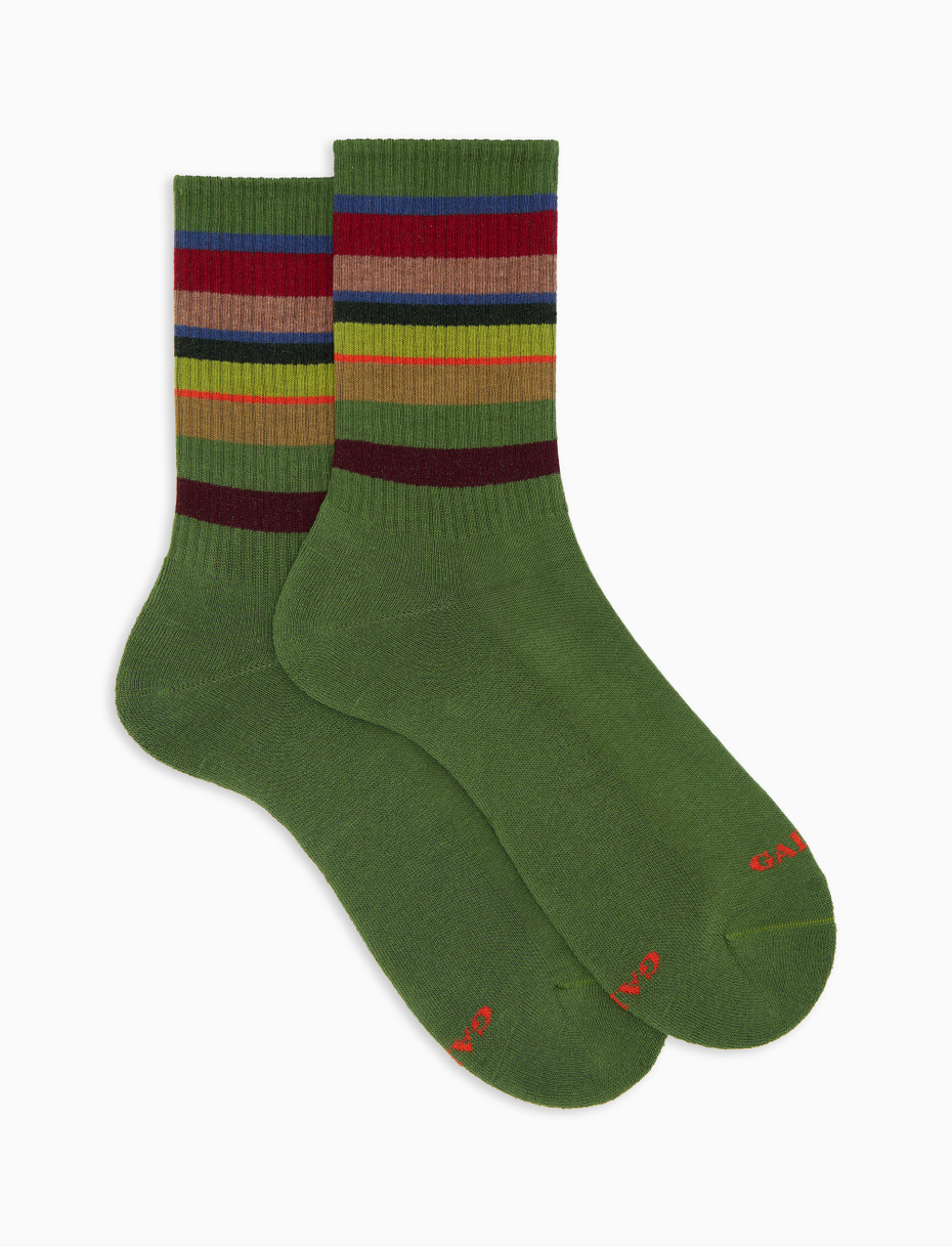 Men's short socks in green cotton terry cloth with multicoloured stripes - Gallo 1927 - Official Online Shop