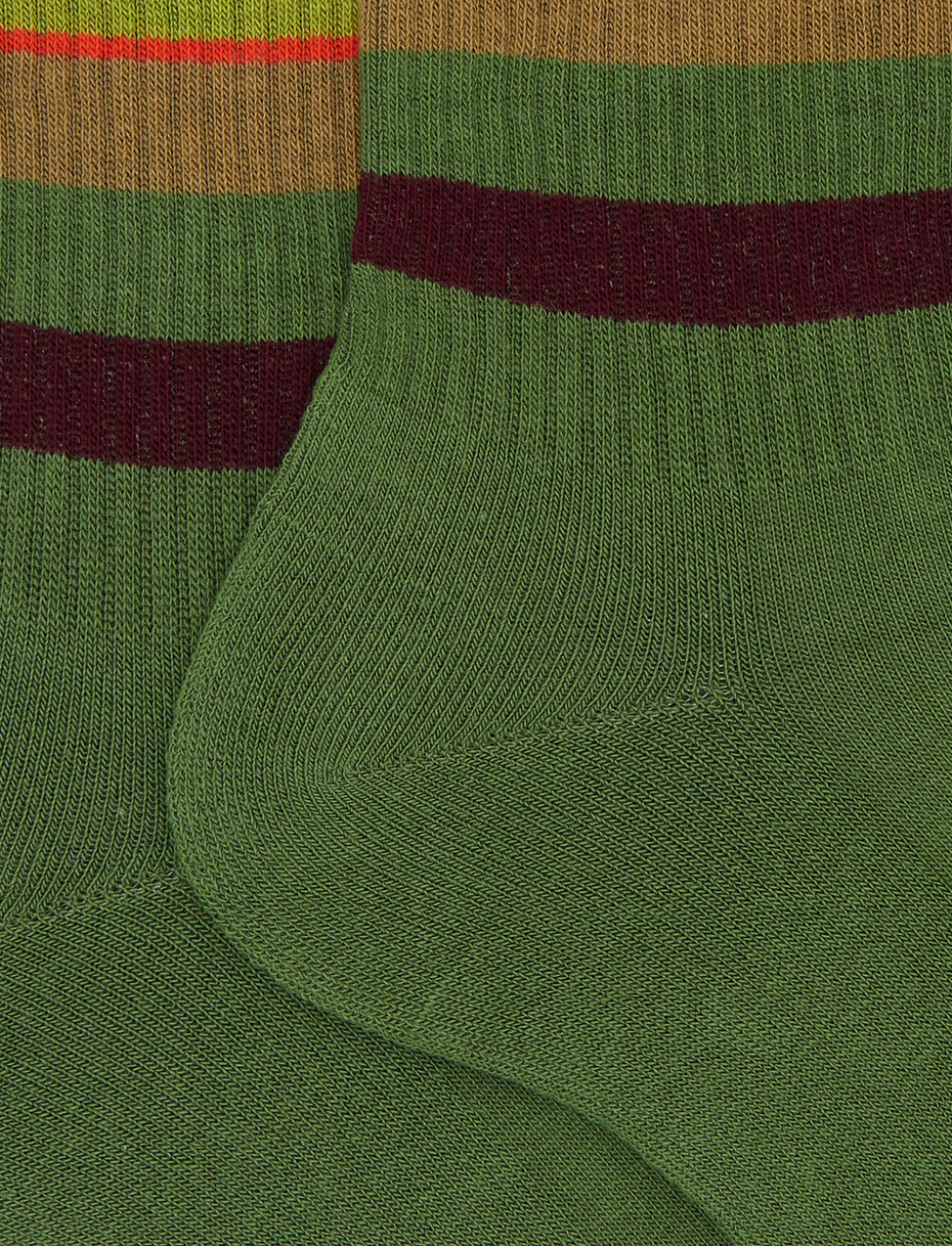Men's short socks in green cotton terry cloth with multicoloured stripes - Gallo 1927 - Official Online Shop