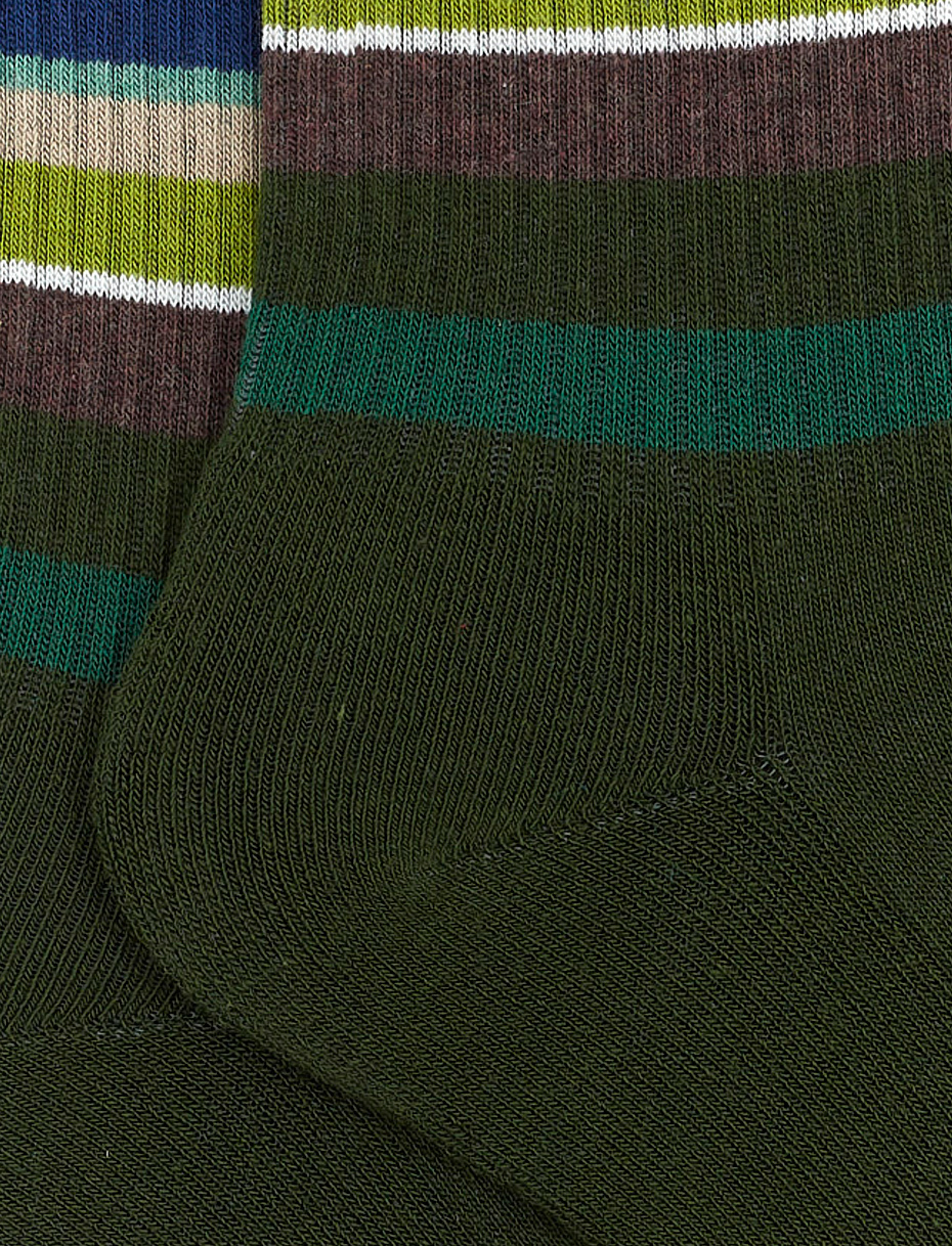 Women's short socks in moss green cotton terry cloth with multicoloured stripes - Gallo 1927 - Official Online Shop