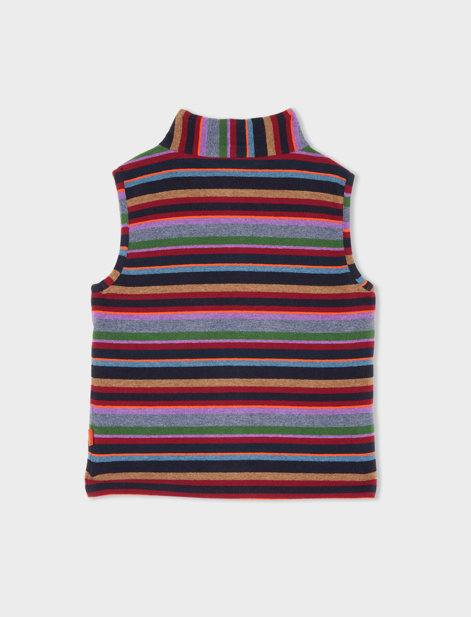 Kids' blue reversible fleece sweatshirt with multicoloured stripes - Gallo 1927 - Official Online Shop
