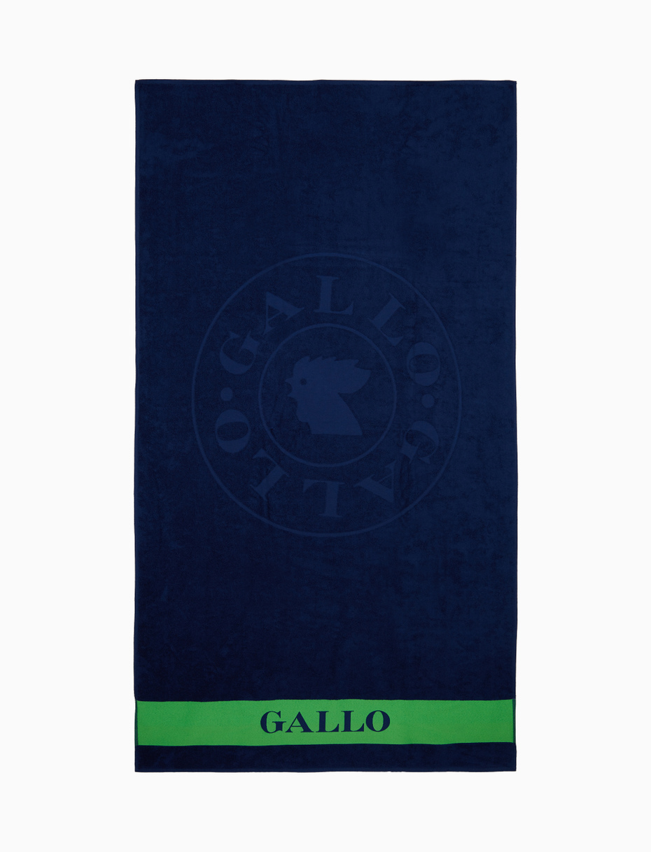 Telo mare unisex cotone blu royal tinta unita con logo gallo - Gallo 1927 - Official Online Shop