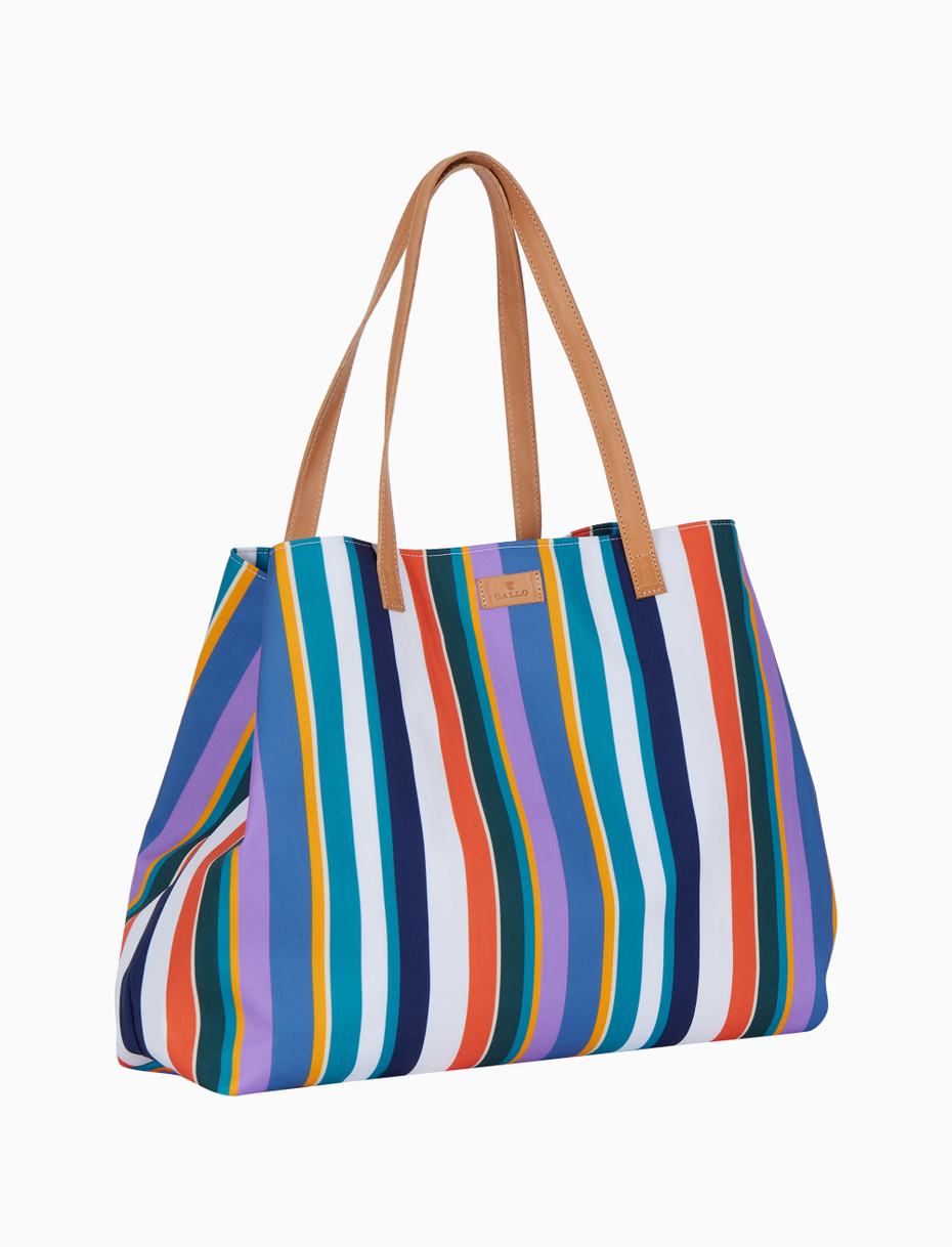 Women's white beach bag with multicoloured stripes and leather handles - Gallo 1927 - Official Online Shop