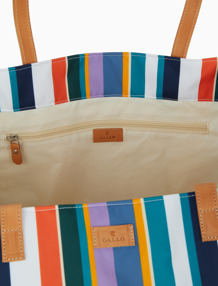 Women's white beach bag with multicoloured stripes and leather handles - Gallo 1927 - Official Online Shop