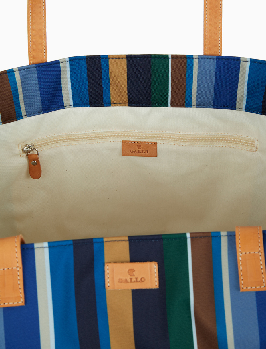 Women's blue beach bag with multicoloured stripes and leather handles - Gallo 1927 - Official Online Shop